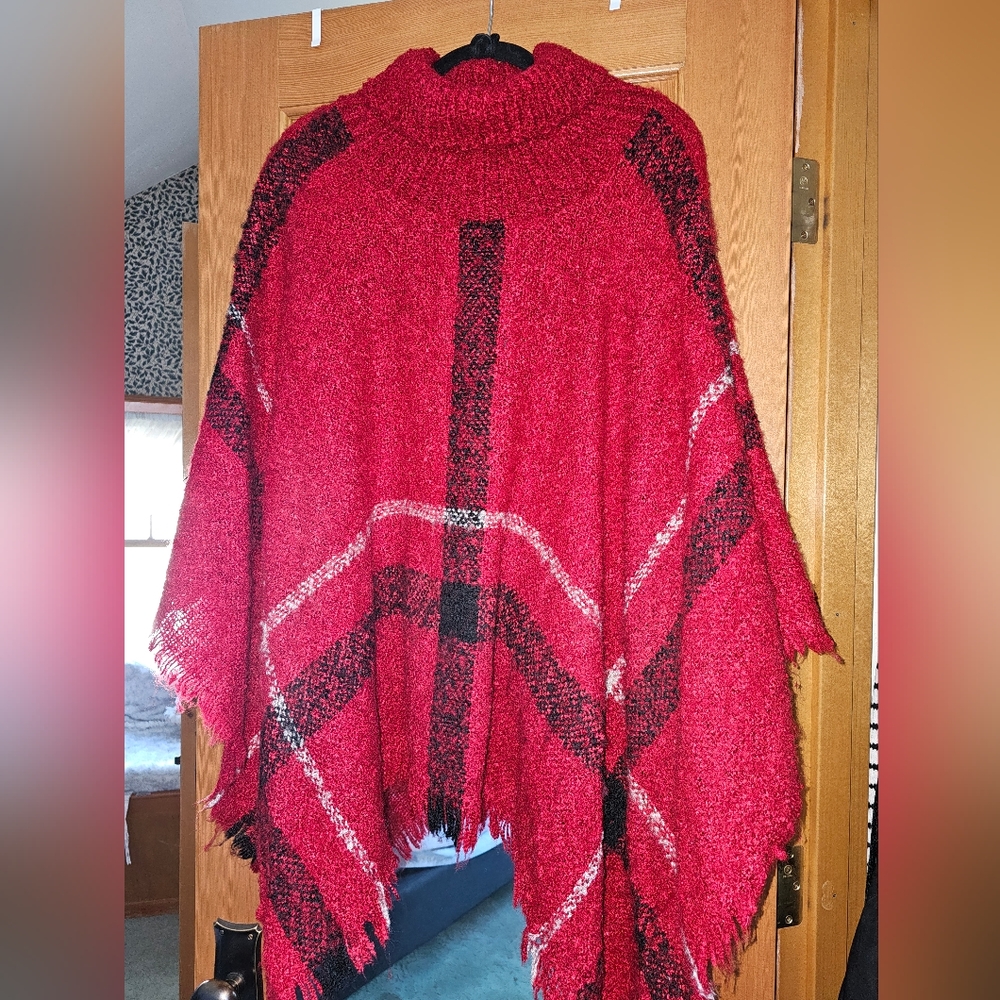 Plaid cowl neck Poncho/Shawl